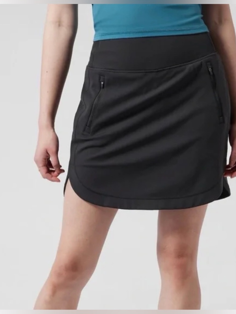 Athleta Fairway Golf Skort 18” Black XL Zip Pockets Athletic Skirt